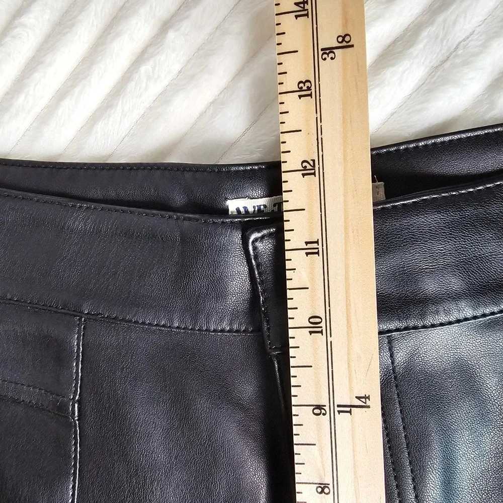 Free People Womens Glow Up Vegan Flare Pants 10 Black Faux Leather Boho Edgy